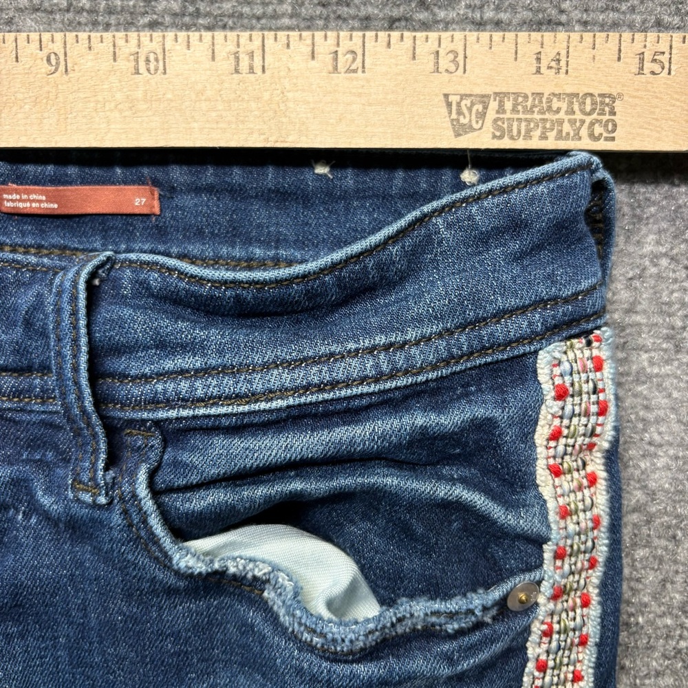 PILCRO ANTHROPOLOGIE Jeans Womens 27 Blue SLIM Boyfriend Crop Embroidered - Picture 8 of 14